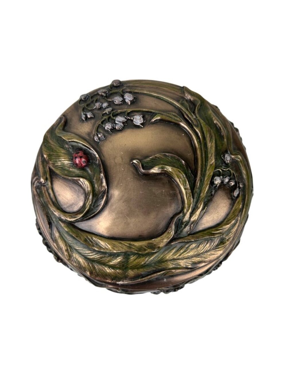 Veronese Art Nouveau Ladybug Floral Round Trinket Lidded Box Vintage Lily Gift